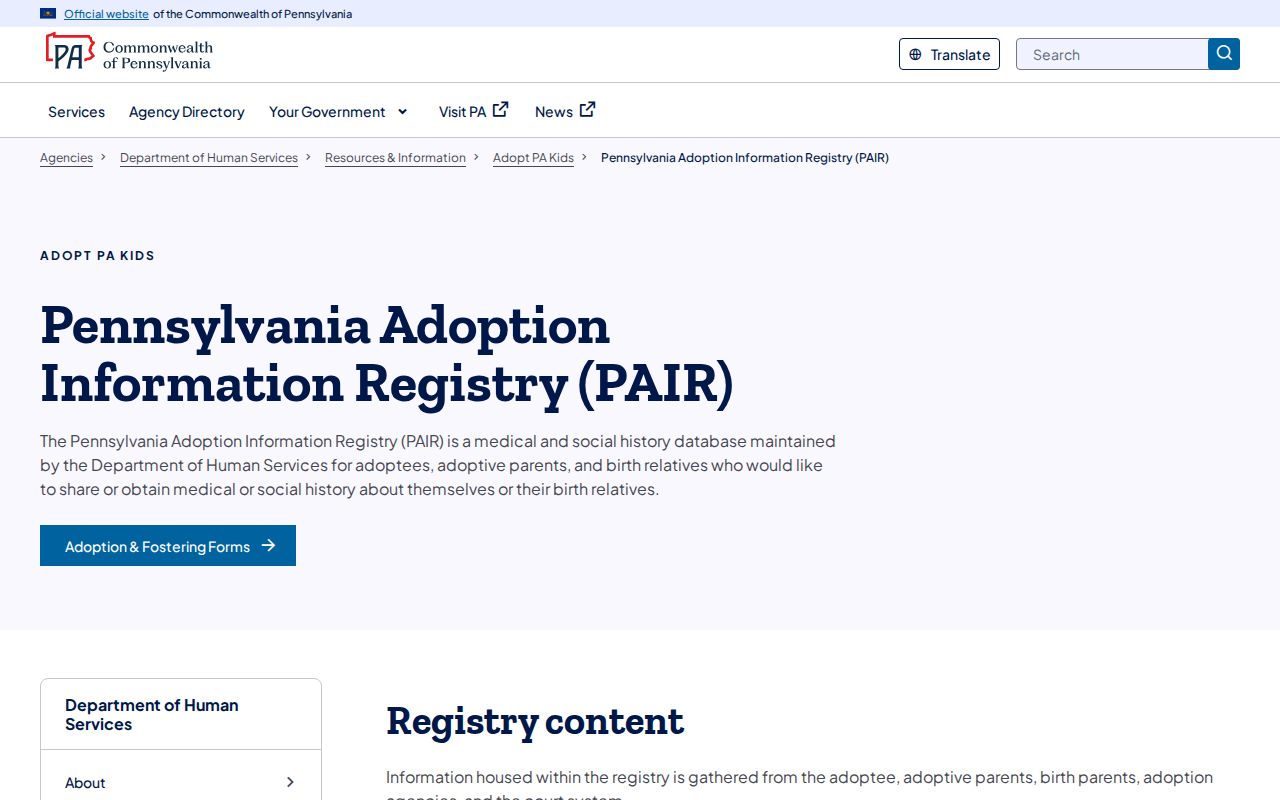 Northampton Township residents directory Pennsylvania Adoption Information Registry source