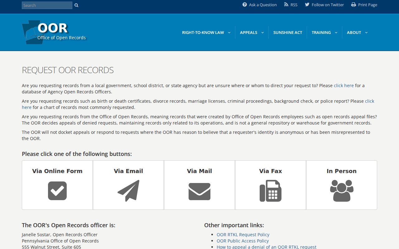Northampton Township residents directory Pennsylvania Right-to-Know request form