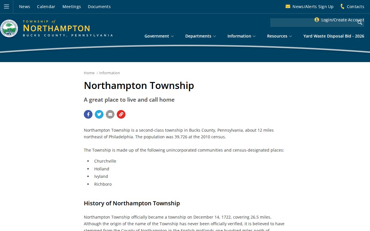 Northampton Township residents directory township history source