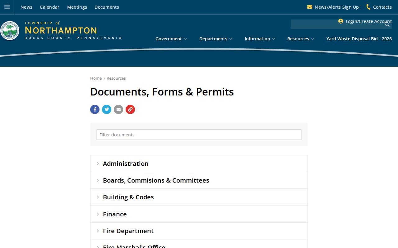 Northampton Township street directory permit and records forms