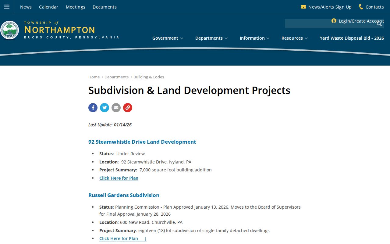 Northampton Township ZIP code directory development projects by address