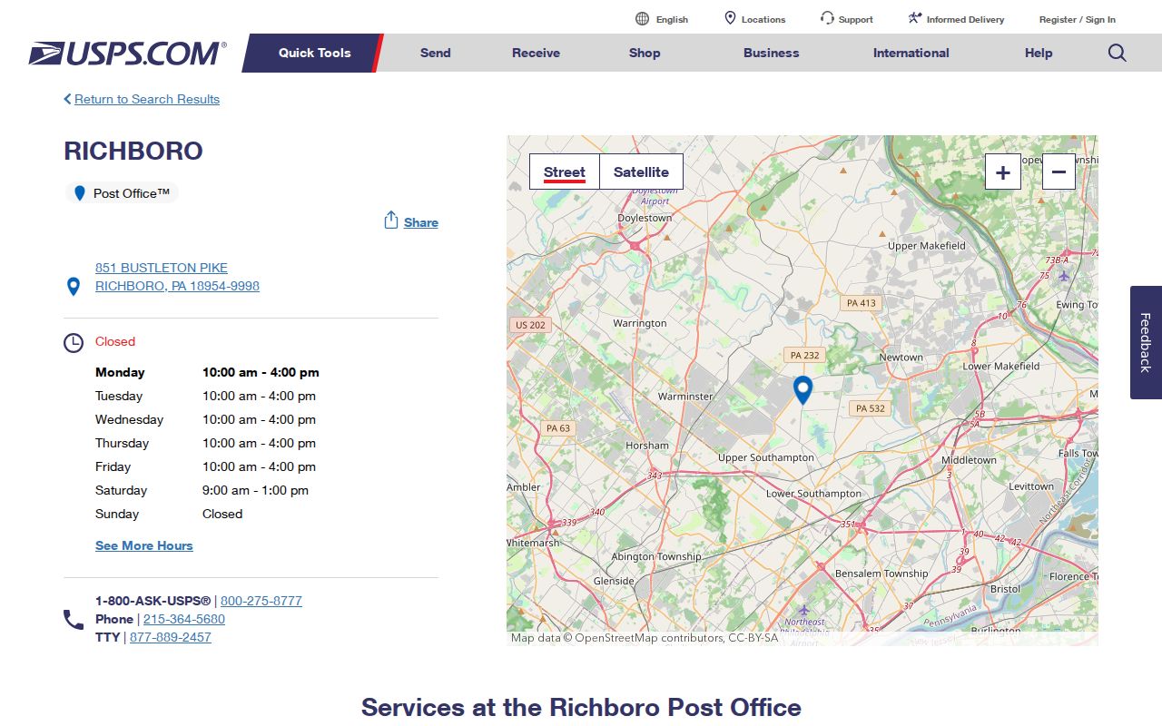 Northampton Township ZIP code directory Richboro post office reference